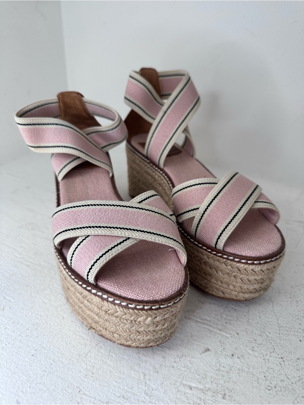 Tory Burch Pink Espadrille Wedge Sandals - Picture 2 of 7